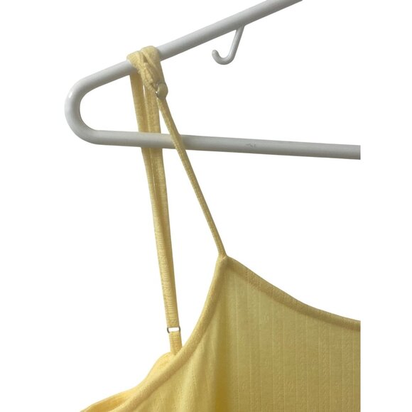 Anthropologie XL Yellow Ribbed Knit Maxi Dress Adjustable Straps & Back Slit - Picture 5 of 13
